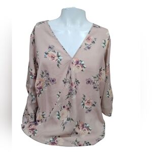 Womens Justify Floral‎ Wrap Blouse - Pink and Cream Size 1X